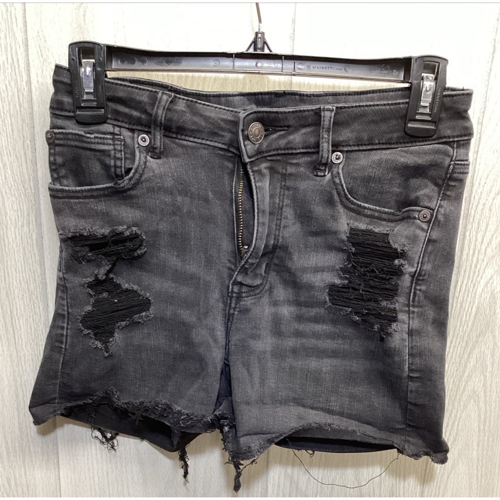 AMERICAN EAGLE Women's (Size 2) Black‎ Cut Off Jean Shorts Stretch Pockets